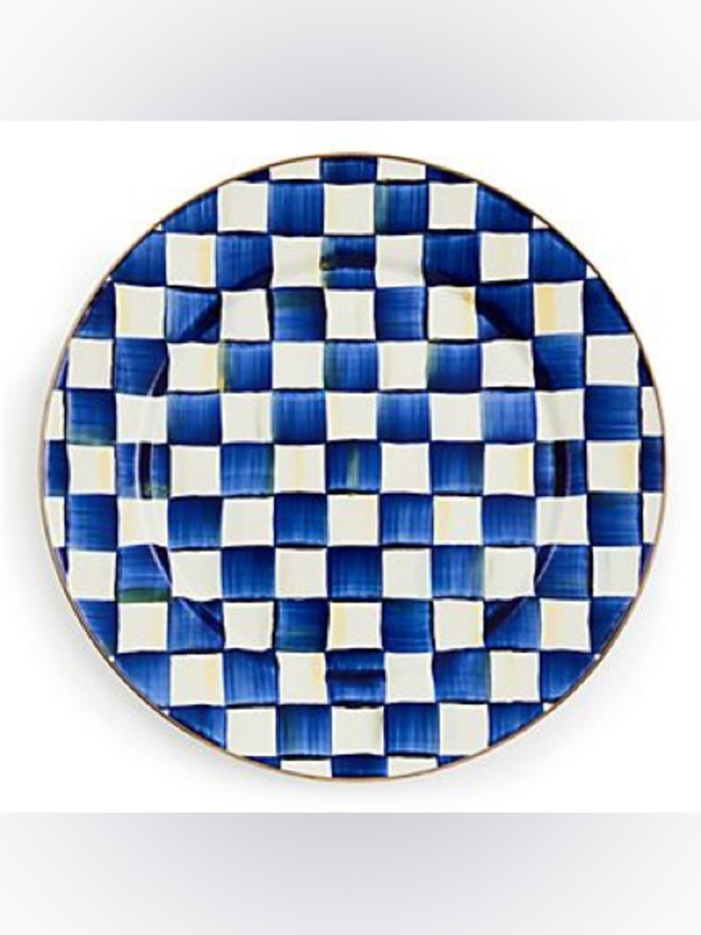 MacKenzie-Childs Royal Check 16.5” Round Serving Platter Blue White Enamel